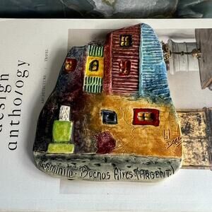 Handmade Wall Hanging Clay 'Caminito-Buenos Aires-(Argent)' Colorful Street